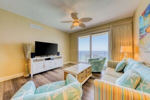 TV, DVD player, offices - Beachfront condo with Gulf views, access to beach, large pool, hot tub & gym (Panama City Beach)