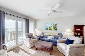 TV, offices - 2-story condo with Gulf views, on-site pool, balconies, & easy beach access (Panama City Beach)