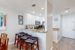 Fridge, microwave, oven, stovetop - 2-story condo with Gulf views, on-site pool, balconies, & easy beach access (Panama City Beach)