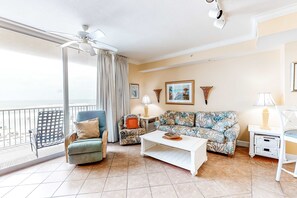 TV, offices - Charming, waterfront condo with pools, fitness center & beach access (Panama City Beach)