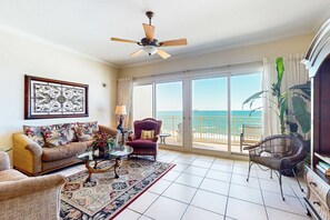TV, DVD player, offices - Gulf-front Condo w/ Shared Pool & Hot Tub, Ocean Views, WiFi, and Washer/Dryer (Panama City Beach)