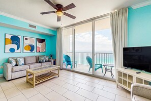 TV, offices - Beach views from the private balcony at spacious Tidewater condominium (Panama City Beach)