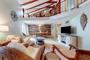 TV, offices - Dog-friendly coastal townhome with golf course views, patios, & washer/dryer (Perdido Key)