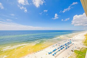 On the beach - 2BR Gulf/beach-view with pool, hot tub, on-site dining, & private balcony (Panama City Beach)