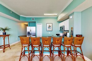 Fridge, microwave, oven, stovetop - Tropical, Gulf front condo w/ a private balcony, shared pool, & hot tub (Panama City Beach)