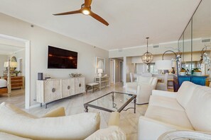 TV, offices - Open-concept beachfront home with balcony, lagoon pool, beach access, pickleball (Seacrest)