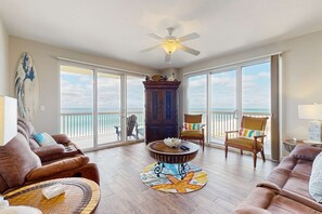 TV, offices - Inviting condo ocean views, beach access & on-site pool (Panama City Beach)
