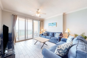TV, offices - Beachfront condo with pool & hot tub, near Pier Park (Panama City Beach)