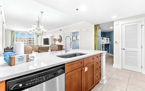 Fridge, microwave, oven, stovetop - Spacious, Beachy Condo On Okaloosa Island w/ Playground and Two Hot Tubs Access (Fort Walton Beach)
