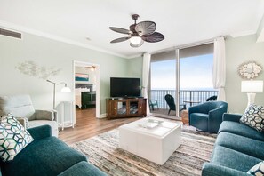 TV, offices - Gulf & Oceanfront Condo w/Shared In/Outdoor Pools, Hot Tub, High-Speed WiFi (Panama City Beach)