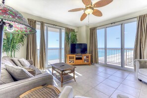TV - Deluxe beachfront condo with pool & hot tub - walk to the beach (Panama City Beach)