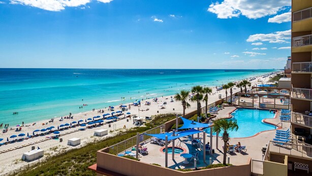 A resort with a pool, beach, and ocean view. - Beach-chic, 7th-floor condo with incredible Gulf-front views, gym, hot tub & 2 pools (Panama City Beach)