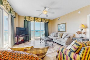 TV, DVD player - Gulf-front condo with balcony, beach views, pool, hot tub & gym (Panama City Beach)