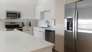 Fridge, dining tables