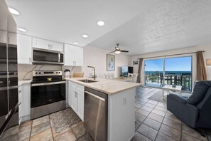 Fridge, microwave, oven, stovetop - Plantation Palms #6408 Beachfront Condo (Fort Morgan)