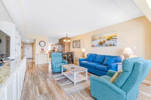 TV, offices - Sunny, Gulf-front beach condo with central AC & a pool (Gulf Shores)