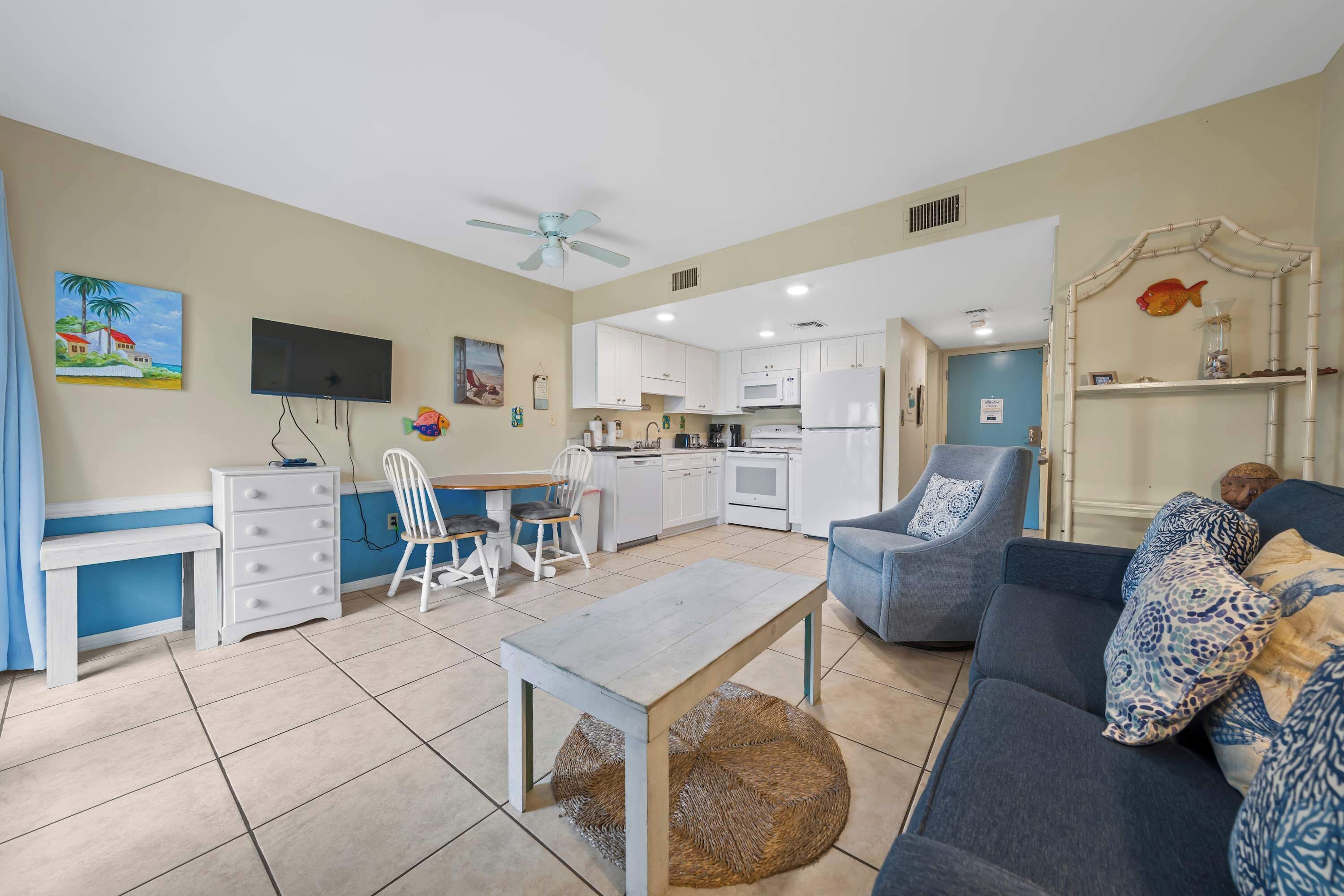 TV, DVD player, offices