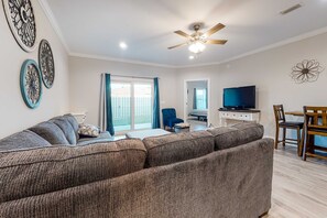 TV, offices - Dog-Friendly Condo with Shared Pool, Central AC, & Free High-Speed WiFi (Gulf Shores)