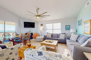 TV, DVD player, offices - Spacious, Gulf-front vacation home with covered deck & beach access (Gulf Shores)