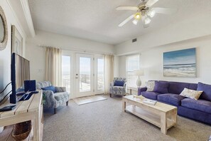 TV, DVD player - Two homes in one - beachfront, Gulf-view decks, central AC & washer dryers (Gulf Shores)