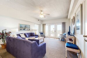 TV, DVD player - Two homes in one - beachfront, Gulf-view decks, central AC & washer dryers (Gulf Shores)