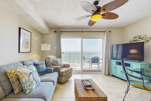TV, DVD player, offices - Gulf front condo with community outdoor and indoor pools, hot tub, and sauna (Gulf Shores)