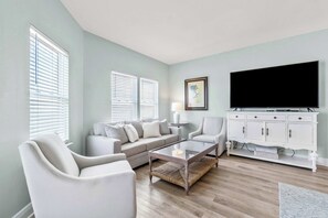 TV - Completely renovated oceanfront home with shared outdoor pool, views, & balcony (Fort Morgan)