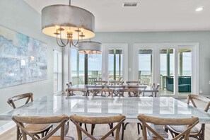 Dining - Completely renovated oceanfront home with shared outdoor pool, views, & balcony (Fort Morgan)