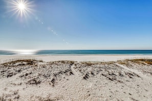 A beach with sand dunes and a clear sky. - Luxurious Gulf-front home w direct beach access, close to shops & dining (Gulf Shores)