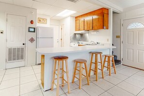 Fridge, microwave, oven, stovetop - Beachfront home with furnished deck, great location, & WiFi (Fort Morgan)