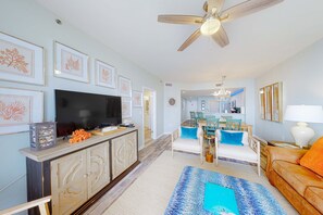 TV, DVD player, offices - Gulffront Condo W Furnished Deck, Beach Access, Fast WiFi & Shared Pool Hot Tub (Fort Morgan)