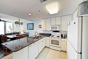 Fridge, microwave, oven, stovetop - Gulfside Condo at The Lighthouse w/ Pools, Hot Tubs & Direct Beach Access (Gulf Shores)