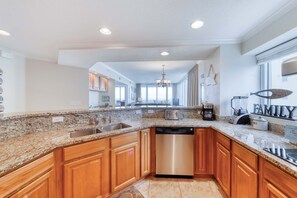 Fridge, microwave, oven, stovetop - Gulf-front condo w great location, beach access & shared pool hot tub (Gulf Shores)