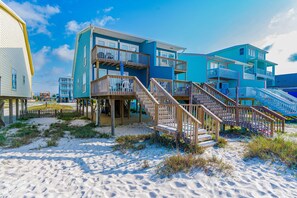 Exterior - Beachfront home with private balcony, 2 beachside decks, central AC and WiFi (Gulf Shores)