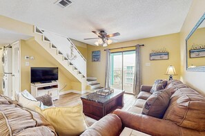 TV, offices - Darling Beach Condo w a Loft, Free WiFi, Balcony, Shared Pool, & Beach Access (Gulf Shores)