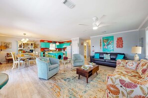 TV, offices - Dog-friendly duplex with large yard, furnished deck, patio & beach gear (Gulf Shores)