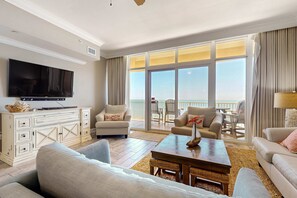 TV, offices - Waterfront condo in Gulf Shores with amazing views, pools, gym & pickleball (Gulf Shores)