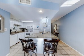 Fridge, microwave, oven, stovetop - 5th-Floor Beach View Condo w/Balcony, Shared Pool, Outdoor Shower, A/C, WiFi (Gulf Shores)
