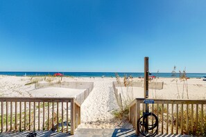 A beach pathway leading to the ocean with a 'No Beach Access' sign. - Gulf-Front Corner Condo with Incredible Views, Balcony, Shared Pool (Gulf Shores)