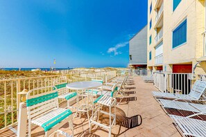 Outdoor dining - Gulf & Beachfront Condo with Shared Pool, Private Balcony, Free WiFi, Views (Gulf Shores)