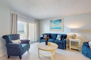 TV, offices - Gulf-front 3rd-floor condo with outdoor pool, central AC, & balcony (Gulf Shores)