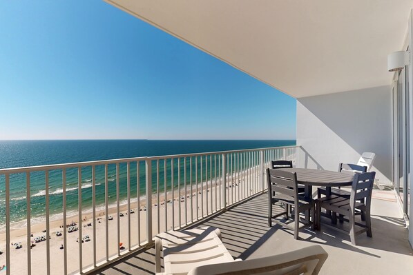 Outdoor dining - 16th-Floor, Gulf-Front Condo w/ Balcony, Great View, AC & Shared Hot Tubs/Pools (Gulf Shores)