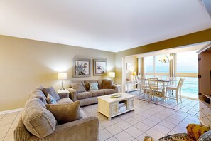 TV, offices - Beachfront retreat with outdoor pool, gulf views, & W/D - perfect for long stays (Gulf Shores)