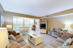 TV, offices - Beachfront retreat with outdoor pool, gulf views, & W/D - perfect for long stays (Gulf Shores)