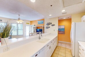 Fridge, microwave, oven, stovetop - Gulf-front ground floor condo with beach access, pools, hot tub, & sports courts (Gulf Shores)