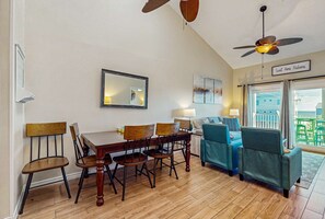 TV, offices - Water-view condo with pool, BBQs, beach access, fishing dock, balcony, & WiFi (Gulf Shores)