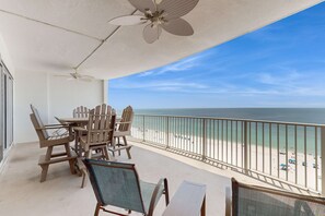 Outdoor dining - 9th-floor, Gulf-front condo with balcony, pools, hot tubs, gym & beach access (Orange Beach)