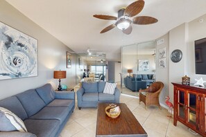 TV, DVD player, offices - Beachfront condo with shared Gulf front outdoor pool, heated indoor pool, & sauna (Orange Beach)