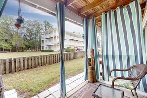 Terrace/patio - Ground-floor condo with waterfront pool, private patio, AC, & W/D (Orange Beach)