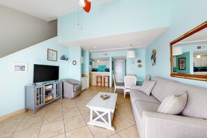 TV, offices - Two-story, Gulf-front condo with a pool, WiFi, washer/dryer, & central A/C (Orange Beach)